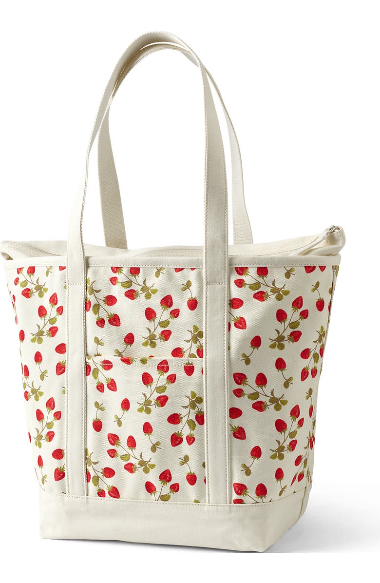 Lands' End Medium Print 5 Pocket Open Top Canvas Tote Bag, Main, color, Red Strawberry/Natural
