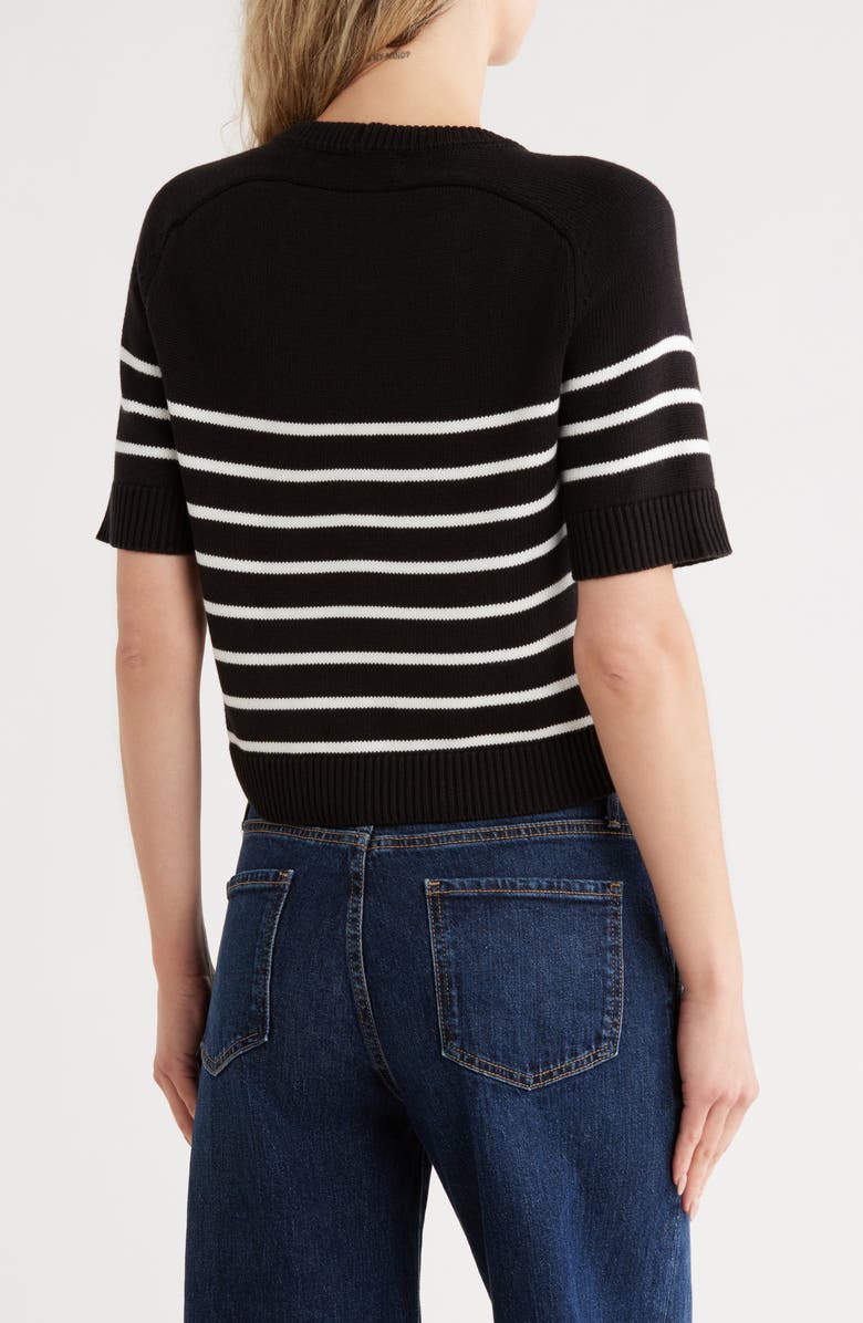 Vigoss Nautical Stripe Short Sleeve Sweater, Alternate, color, Black/ White