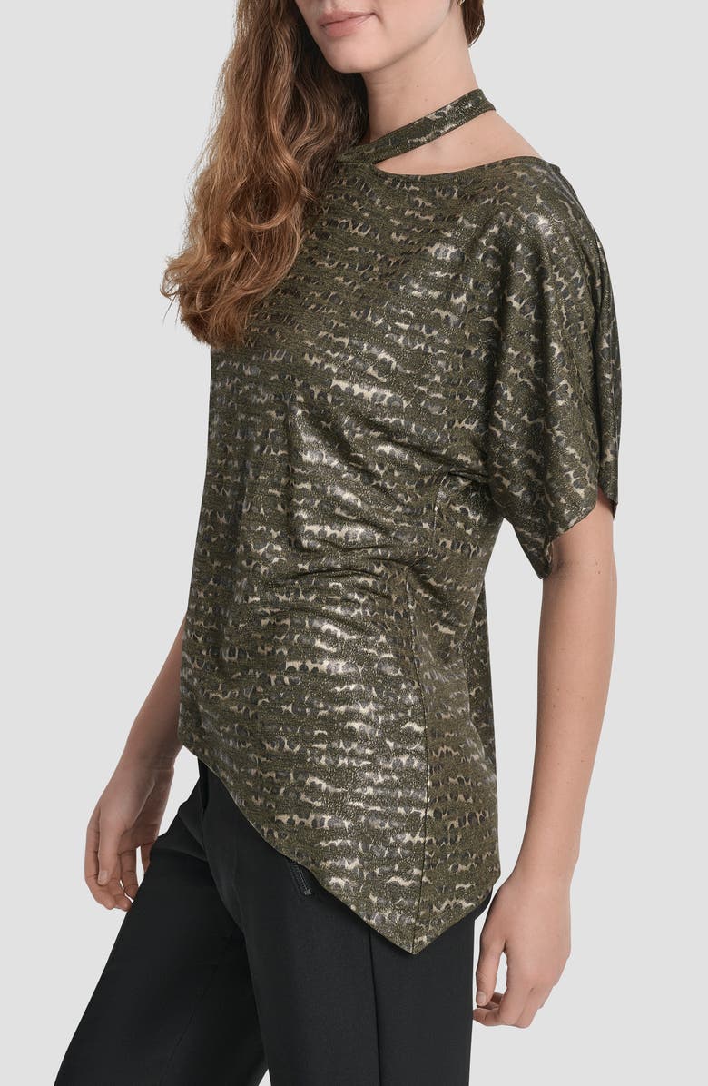 DKNY Foil Print Cutout Top, Alternate, color, Olive Cheetah