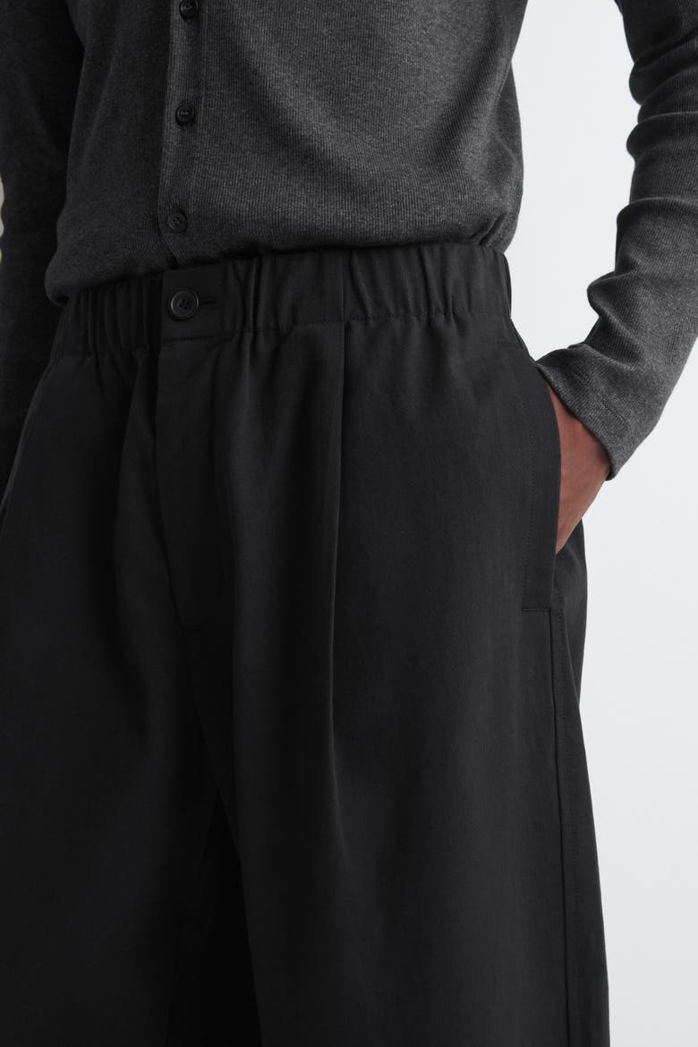 Pleated Relaxed-fit Barrel-leg Pants, Alternate, color, BLACK