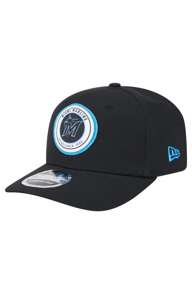 New Era Men's New Era Black Miami Marlins Circle Patch 9SEVENTY Stretch-Snap Hat, Main, color, Black