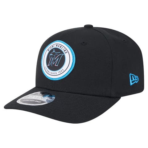 Men's New Era Black Miami Marlins Circle Patch 9SEVENTY Stretch-Snap Hat