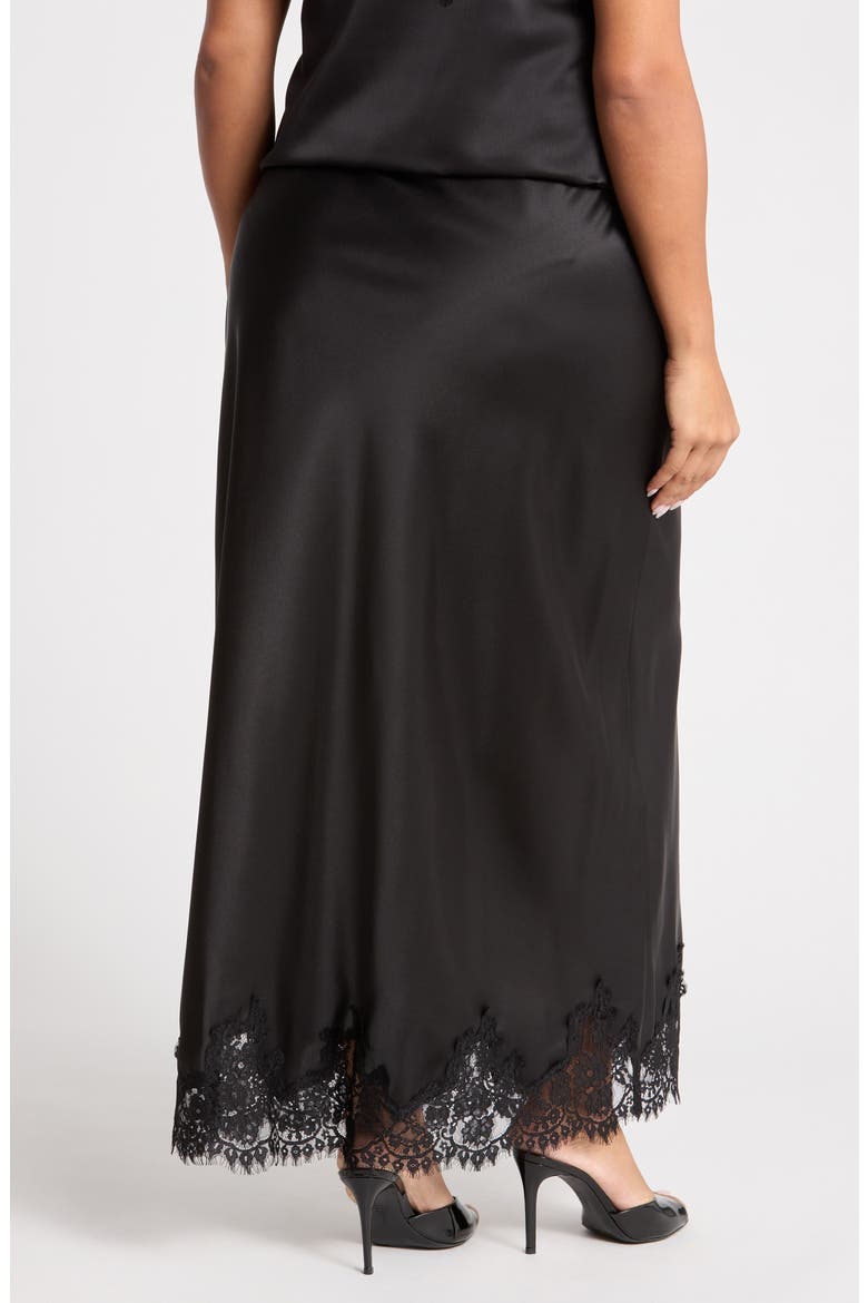 Lace Hem Satin Maxi Skirt, Alternate, color, BLACK
