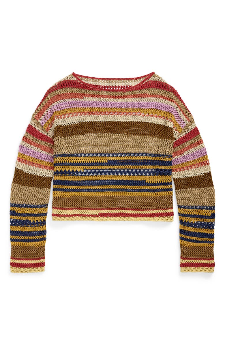Polo Ralph Lauren Stripe Crochet Linen & Cotton Sweater, Alternate, color,