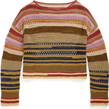 トップス \"Ralph Lauren\"multi border cotton knit Polo Ralph Lauren Stripe Crochet Linen & Cotton Sweater