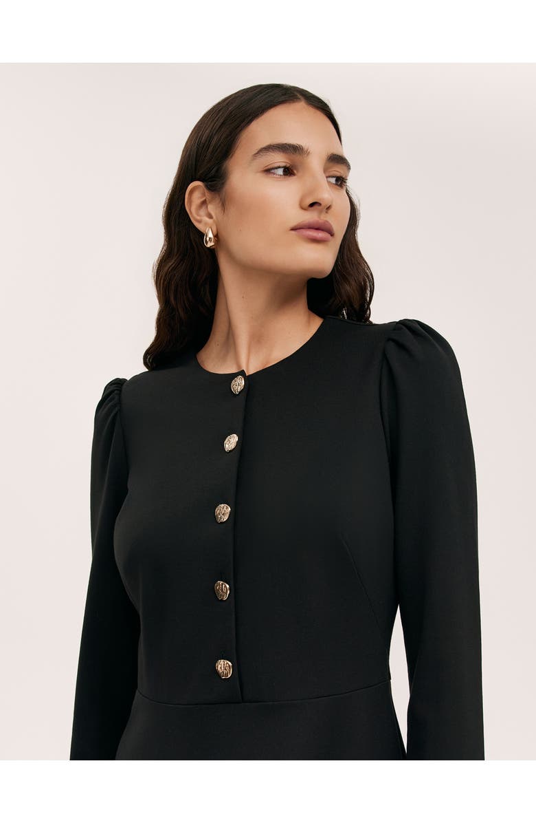 Finery London Rae Ponte Jersey Buttoned Dress, Alternate, color, Black