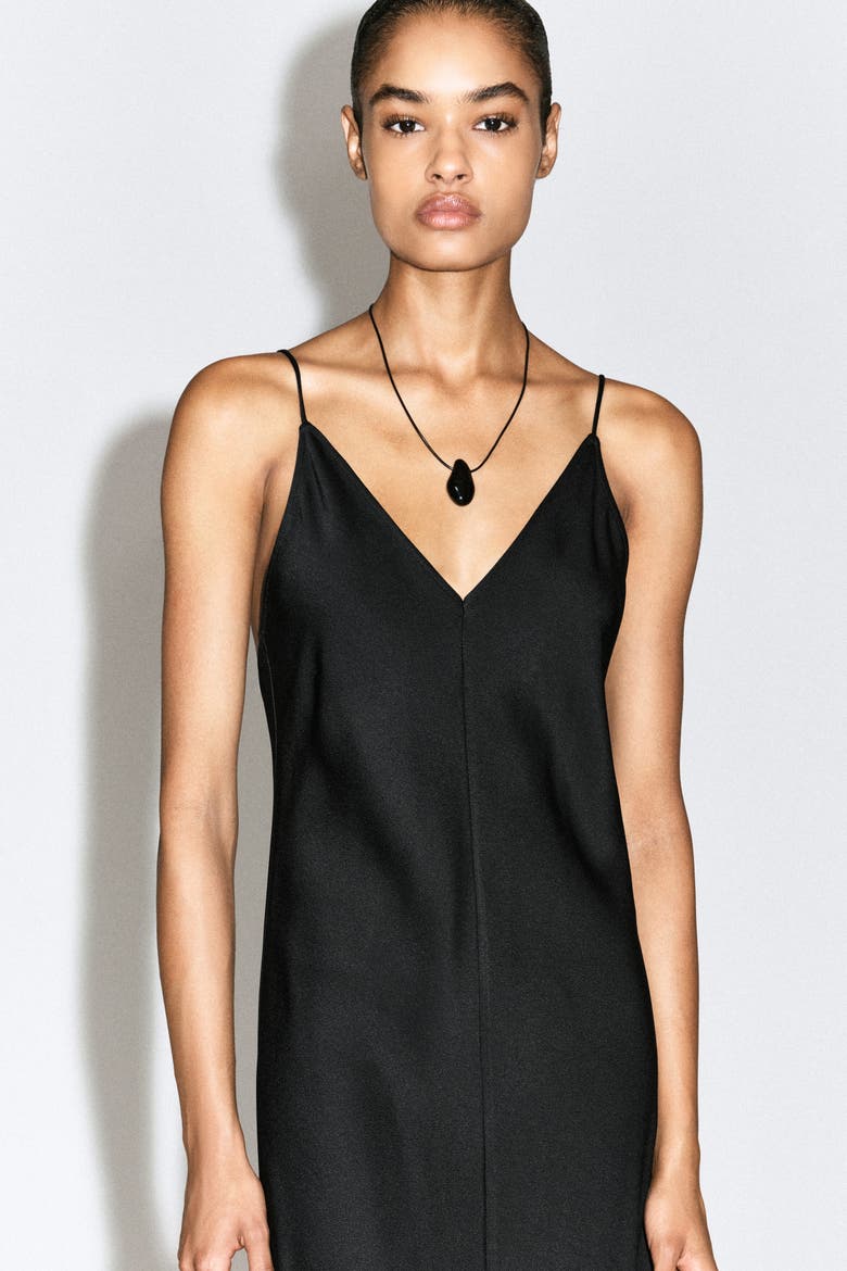 Crepe Midi Slip Dress, Alternate, color, BLACK