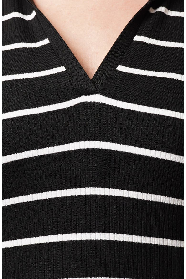Stripe Johnny Collar Three-Quarter Sleeve Top, Alternate, color, BLACK/ BONE
