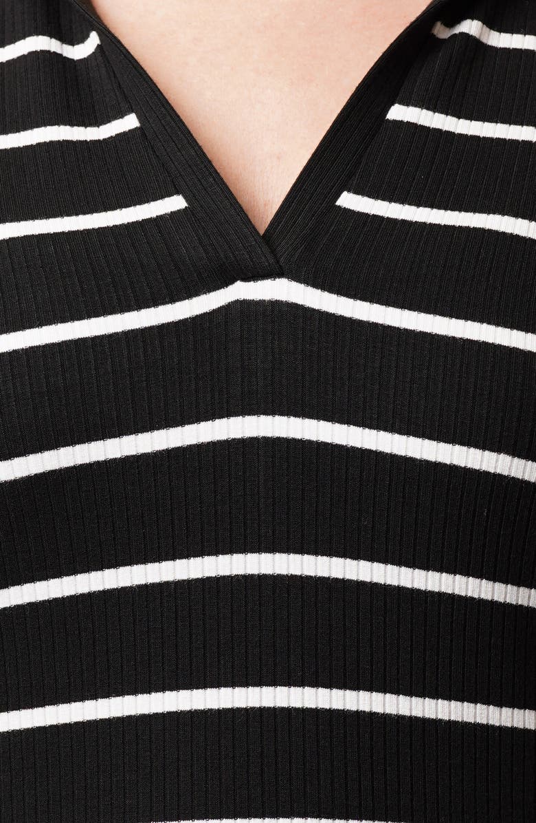CYRUS Stripe Johnny Collar Three-Quarter Sleeve Top, Alternate, color, Black/ Bone