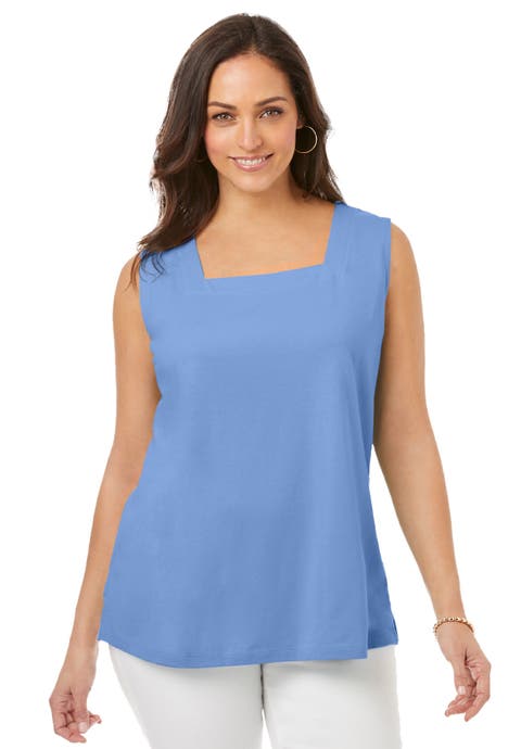 Stretch Cotton Square Neck Tank (Plus)