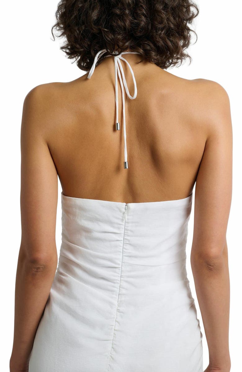 Onia Air Linen Ruched Halter Dress, Alternate, color, White