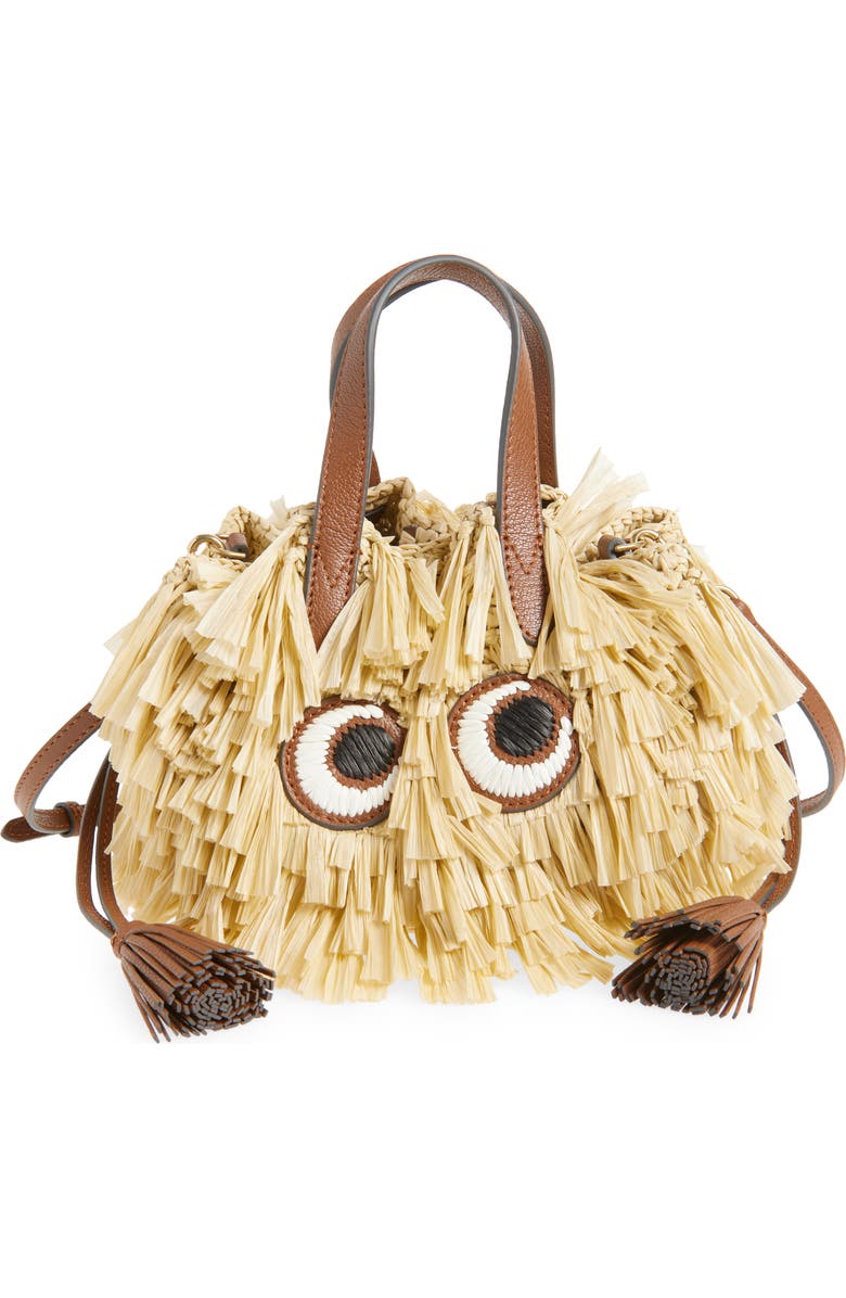Anya Hindmarch Small Eyes Raffia Drawstring Bucket Bag, Main, color,