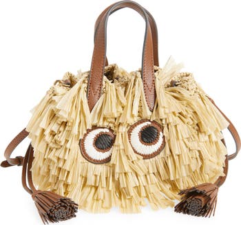 Anya Hindmarch Small Eyes Raffia Drawstring Bucket Bag