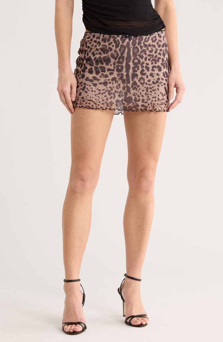 LE LIS Animal Print Mesh Skirt, Main, color, Taupe-Black