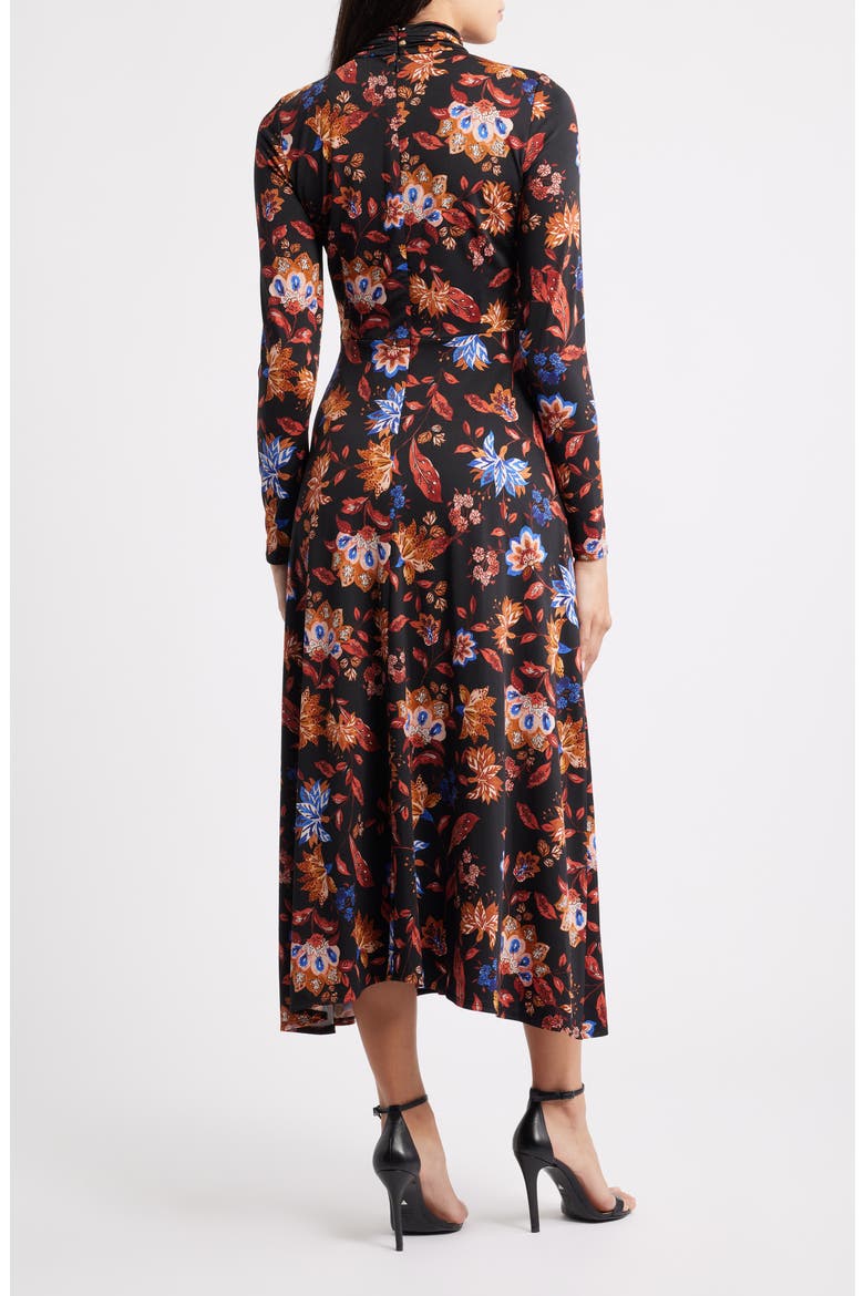 Floral Mock Neck Long Sleeve Midi Dress, Alternate, color, BLACK MULTI