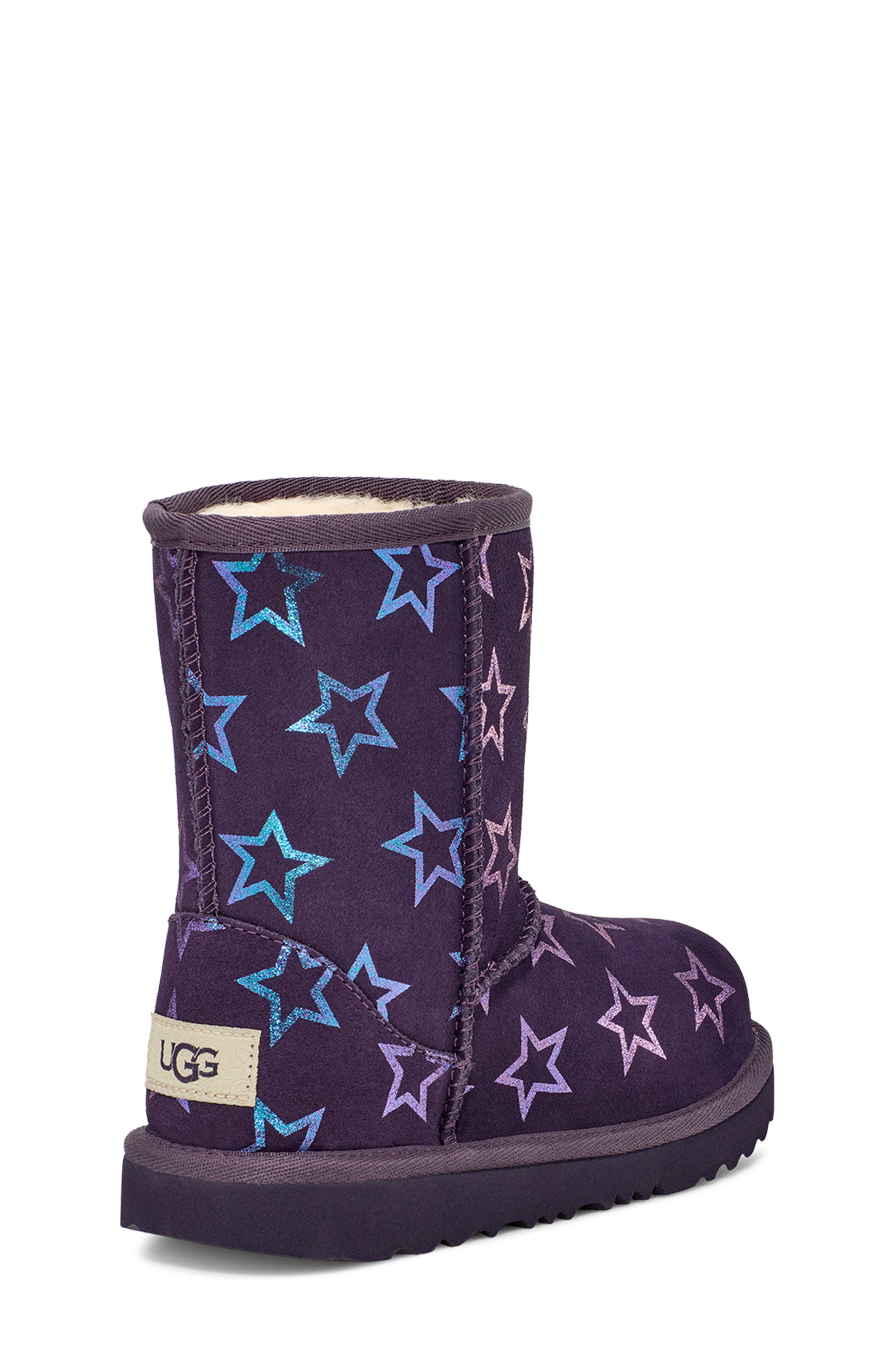 UGG<sup>®</sup> Kids' Classic II Iridescent Stars Boot, Alternate, color, Nightshade / Purple Iridescent