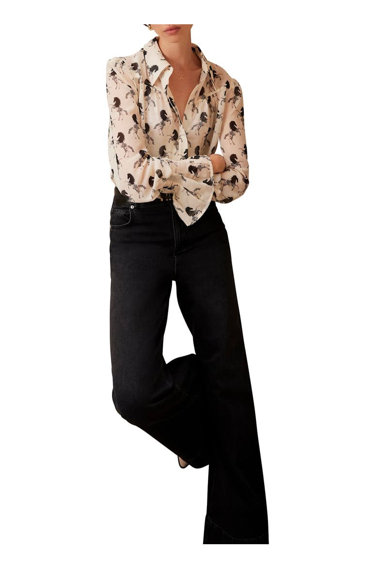 Horse Print Sheer Blouse, Alternate, color, Cream