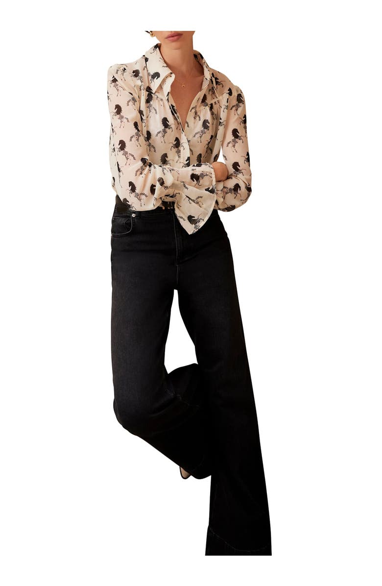 MINT VELVET Horse Print Sheer Blouse, Alternate, color, Cream