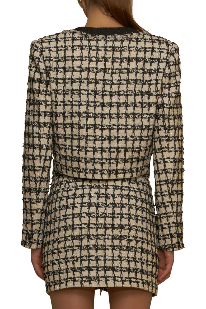 Premium Fringe Metallic Tweed Crop Jacket, Alternate, color, BLACK/ WHITE