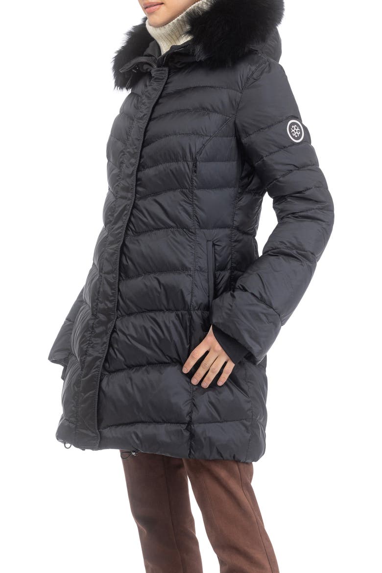 Apres-Ski Chevron Long Parka with Detachable Toscana Lamb Hood Trim, Alternate, color, Black/Black