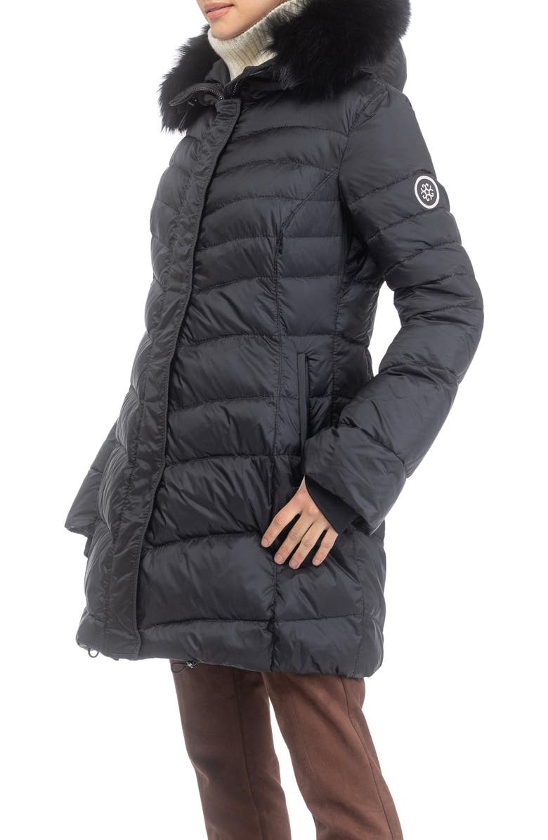 GORSKI Apres-Ski Chevron Long Parka with Detachable Toscana Lamb Hood Trim, Alternate, color, Black/Black