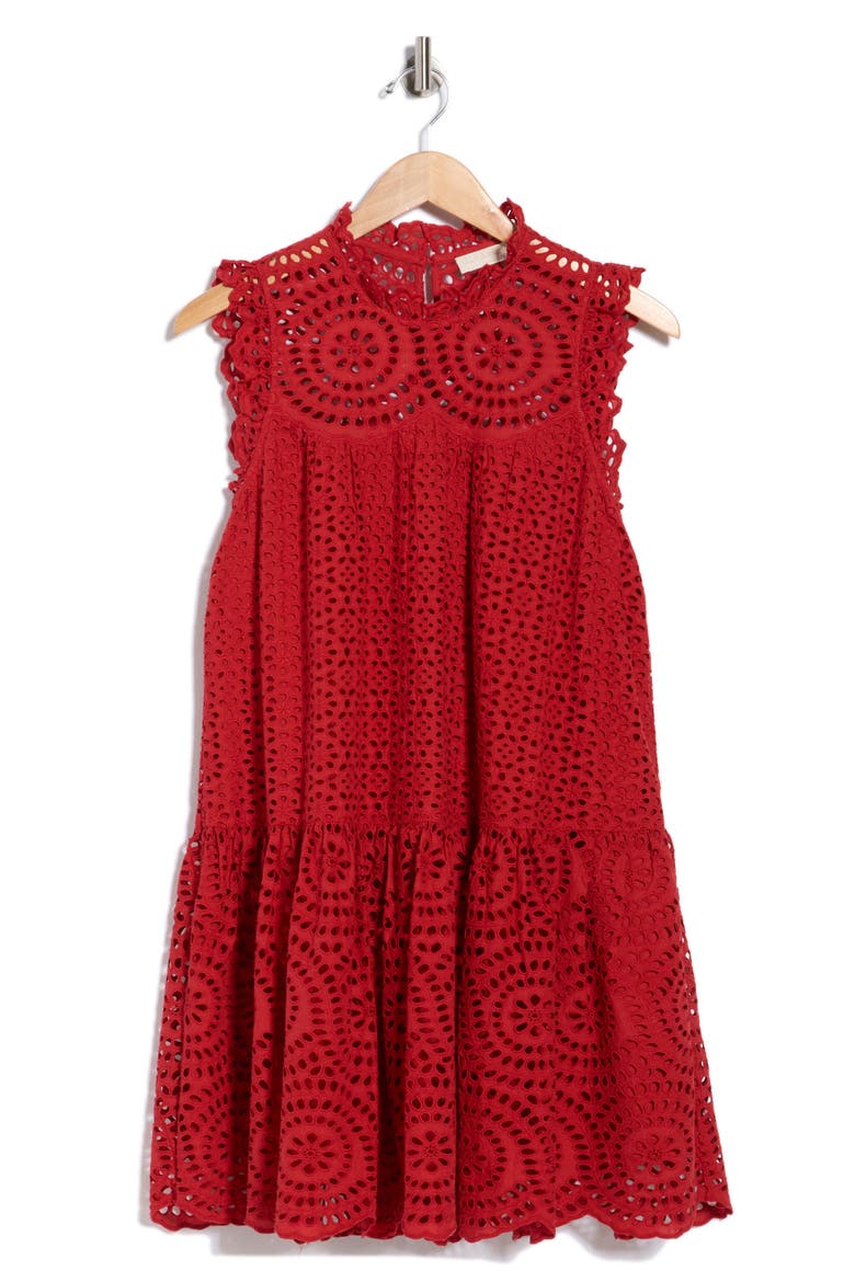 Thea Embroidered Eyelet Sleeveless Cotton Minidress, Alternate, color, HENNA