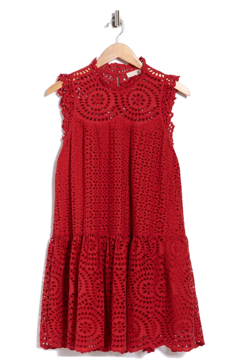 Ulla Johnson Thea Embroidered Eyelet Sleeveless Cotton Minidress, Main, color, Henna
