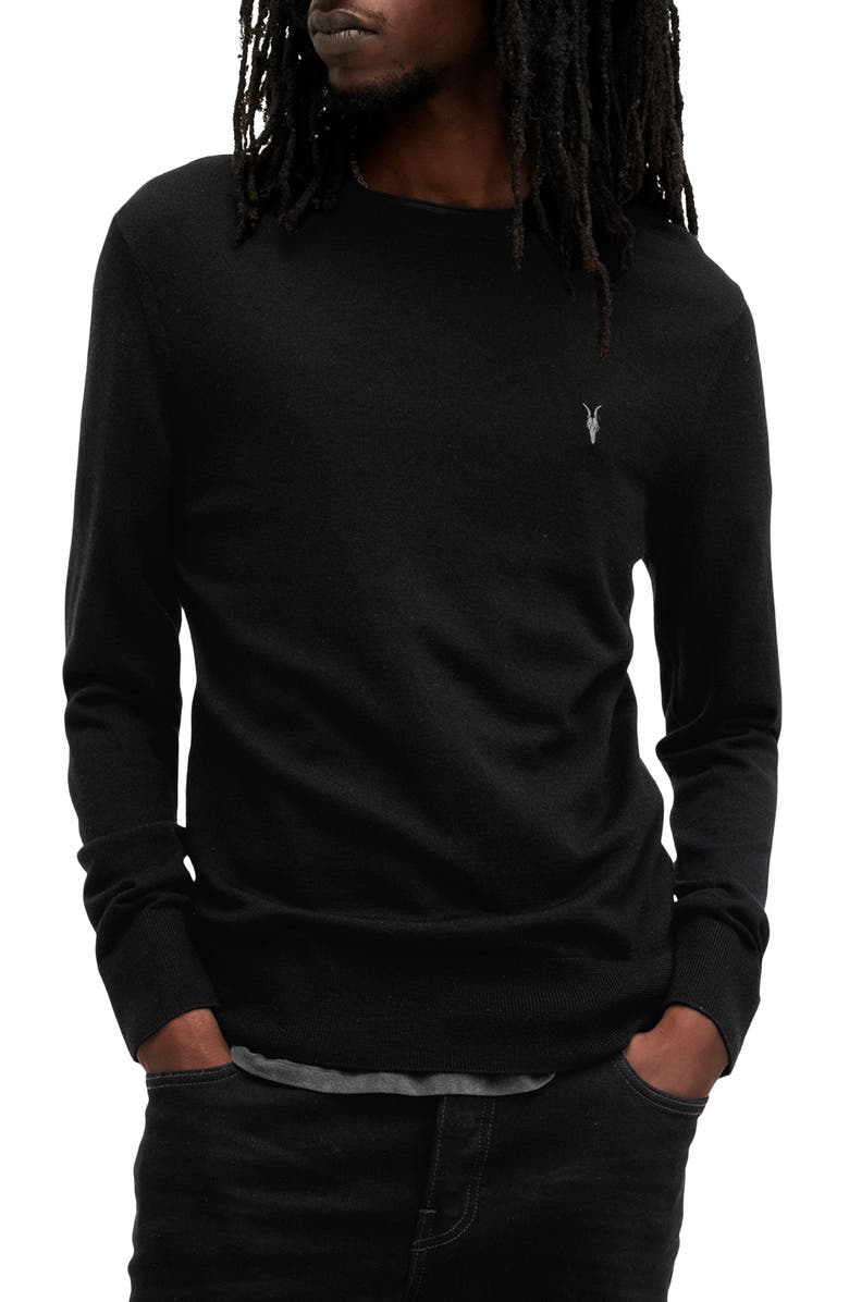 AllSaints Mode Merino Wool Crewneck Sweater, Main, color, Black