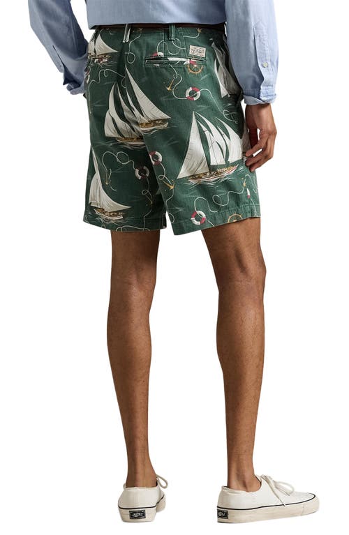 Polo Ralph Lauren Classic Fit 8-inch Sailboat Print Chino Shorts In Green