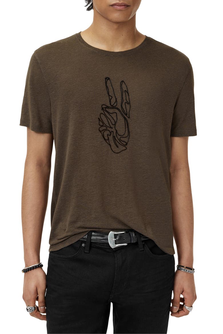 Peace Linen Blend T-Shirt, Main, color, TEAKWOOD