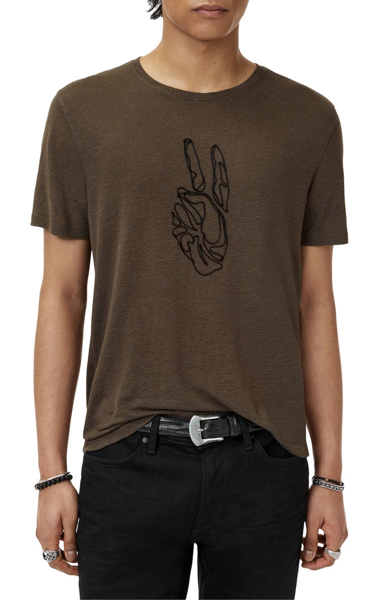 John Varvatos Peace Linen Blend T-Shirt, Main, color, Teakwood