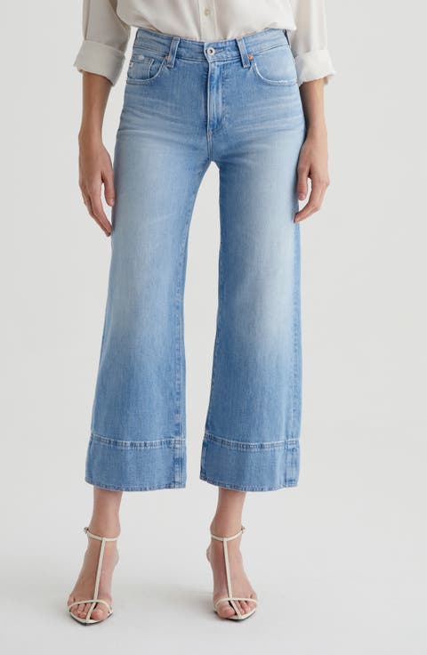 Saige High Waist Raw Hem Ankle Wide Leg Jeans (Dana Point)