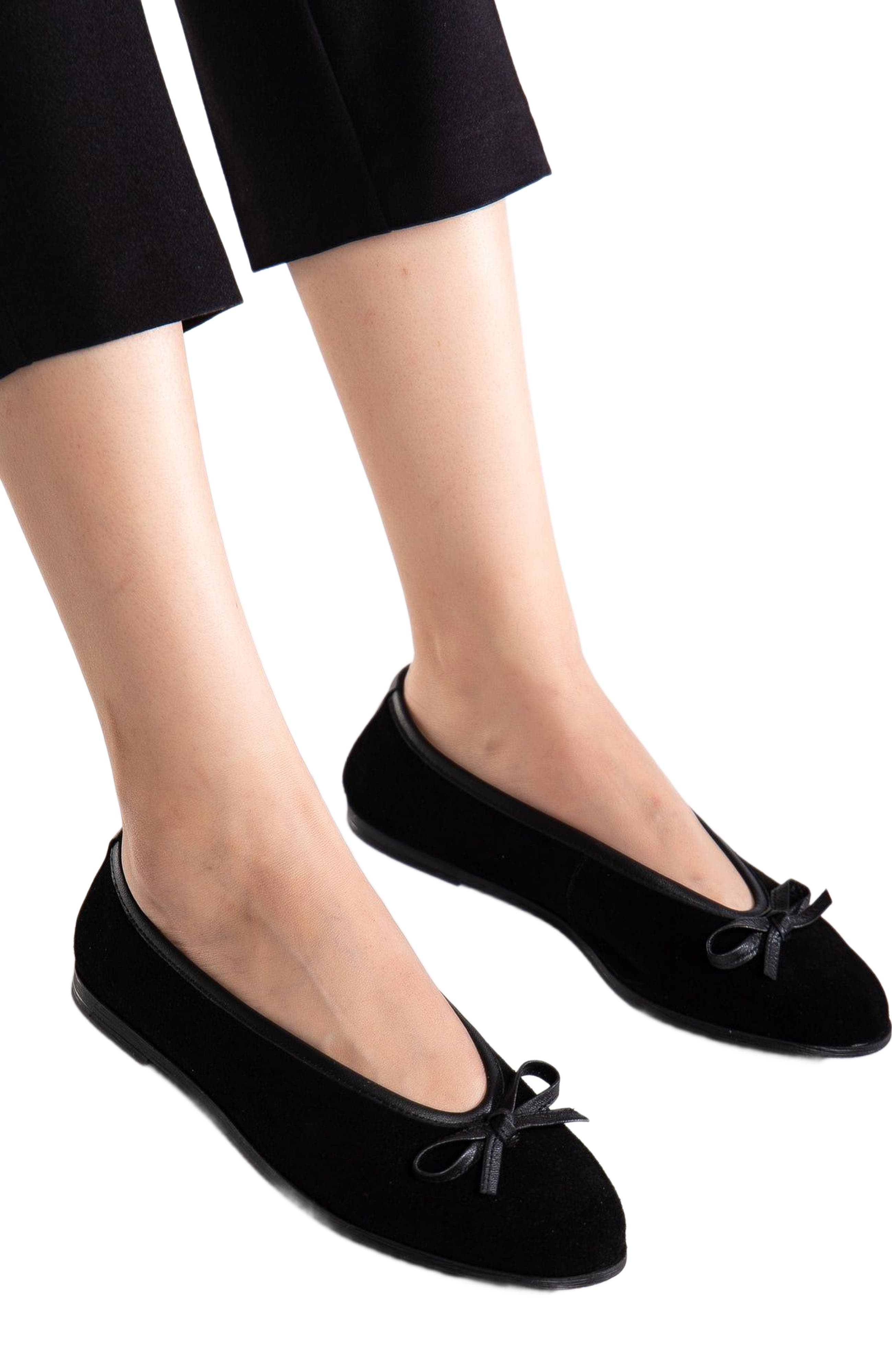 Forever 
Always Shoes Freya Leather Ballerina Flats, Alternate, color, Black Suede Leather