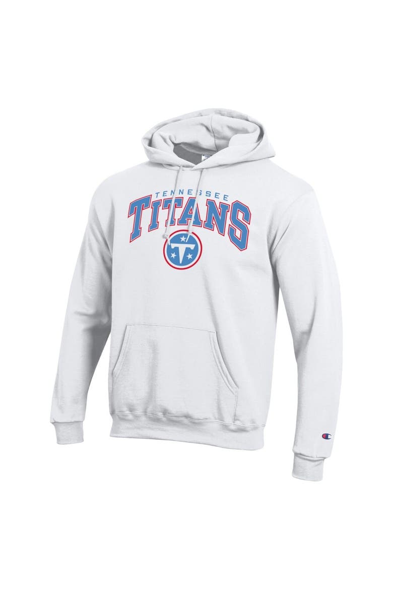 Men's Champion White Tennessee Titans Powerblend Arch over Logo Hoodie, Alternate, color, White