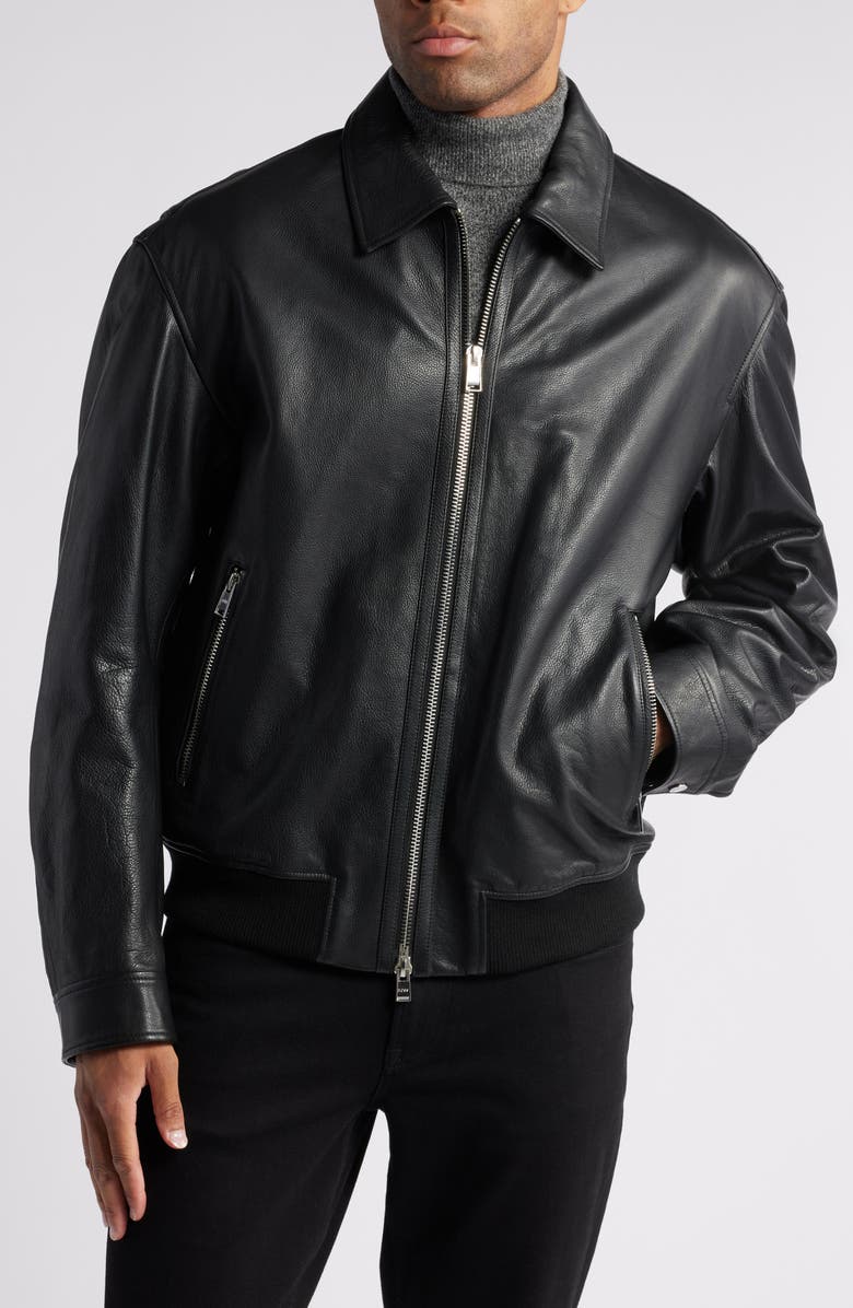 BOSS Merwyn Leather Jacket, Alternate, color, 