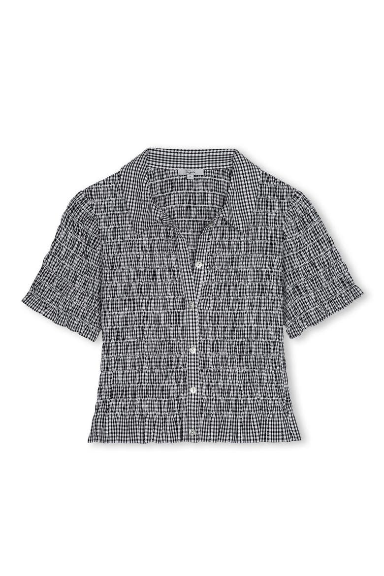 Alton Shirred Button-Up Crop Peplum Top, Alternate, color, BLACK GINGHAM