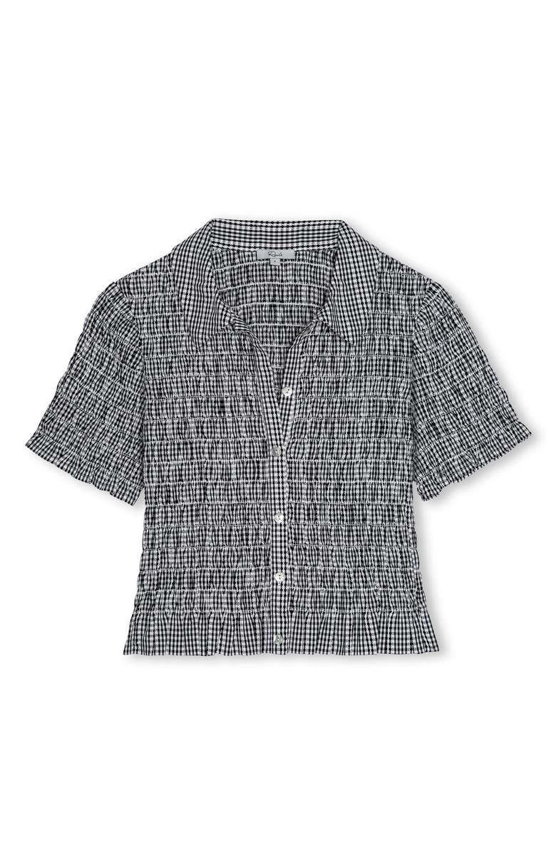 Rails Alton Shirred Button-Up Crop Peplum Top, Alternate, color, Black Gingham