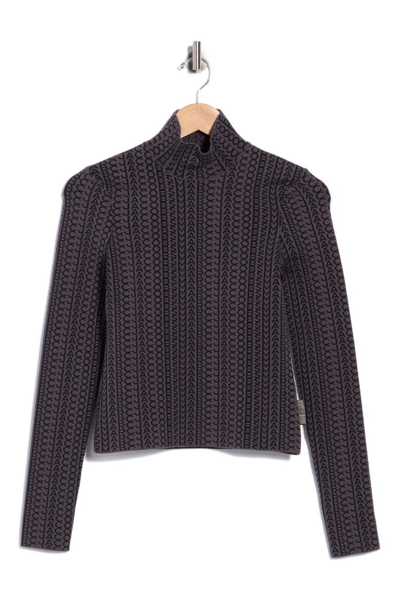 Monogram Knit Mockneck Top, Main, color, BLACK/CHARCOAL