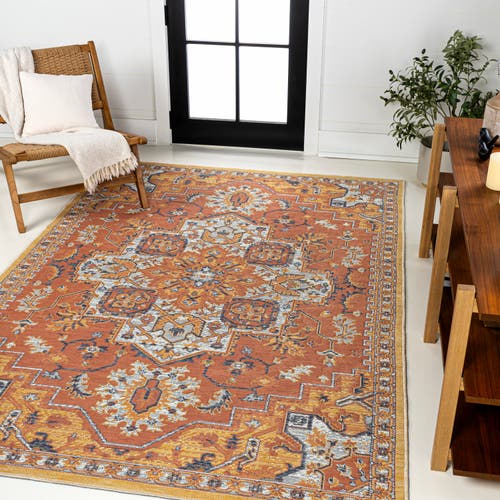 Jonathan Y Bijan Traditional Vintage Medallion Reversible Machine-washable Indoor/outdoor Area Rug In Terra/blue/cream