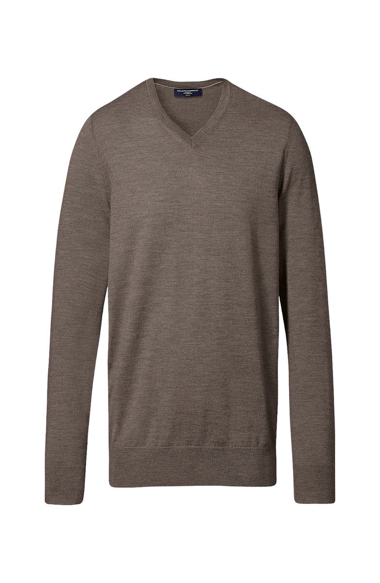 Charles Tyrwhitt Pure Merino V Neck Sweater, Alternate, color, Mocha