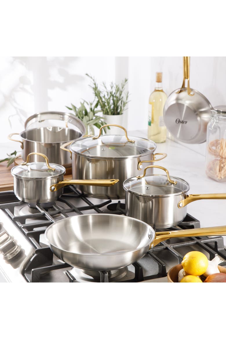 Platinum Sunstreak Pots and Pans Set 10 Piece Stainless Steel Cookware Set, Alternate, color, Silver