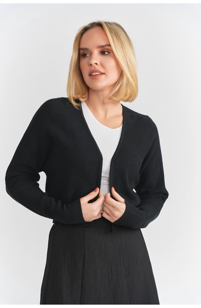 Noni Parallel Line Textured Stripe Cropped Knit Cardigan, Alternate, color, Black
