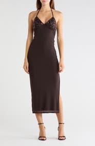 Madden Girl Sequin and Beaded Halter Maxi Dress