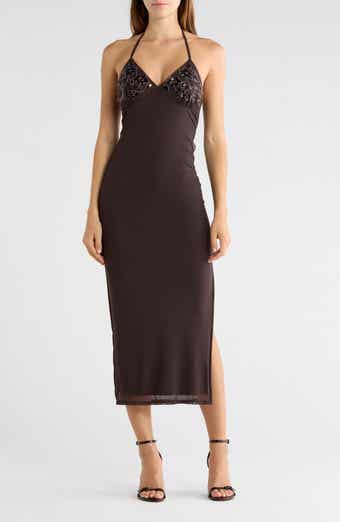 Sequin and Beaded Halter Maxi Dress