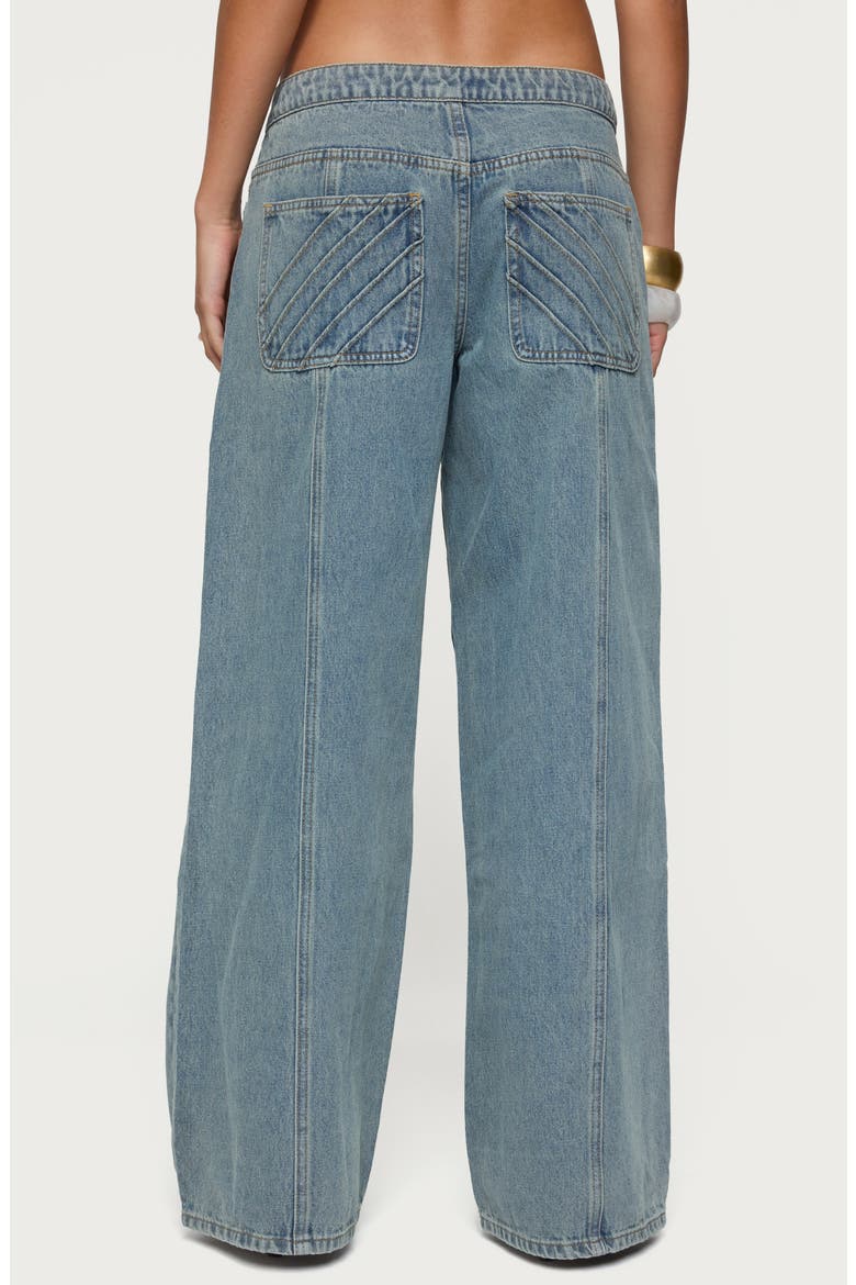 Stitch Pleat Low Rise Wide Leg Jeans, Alternate, color, BLUE