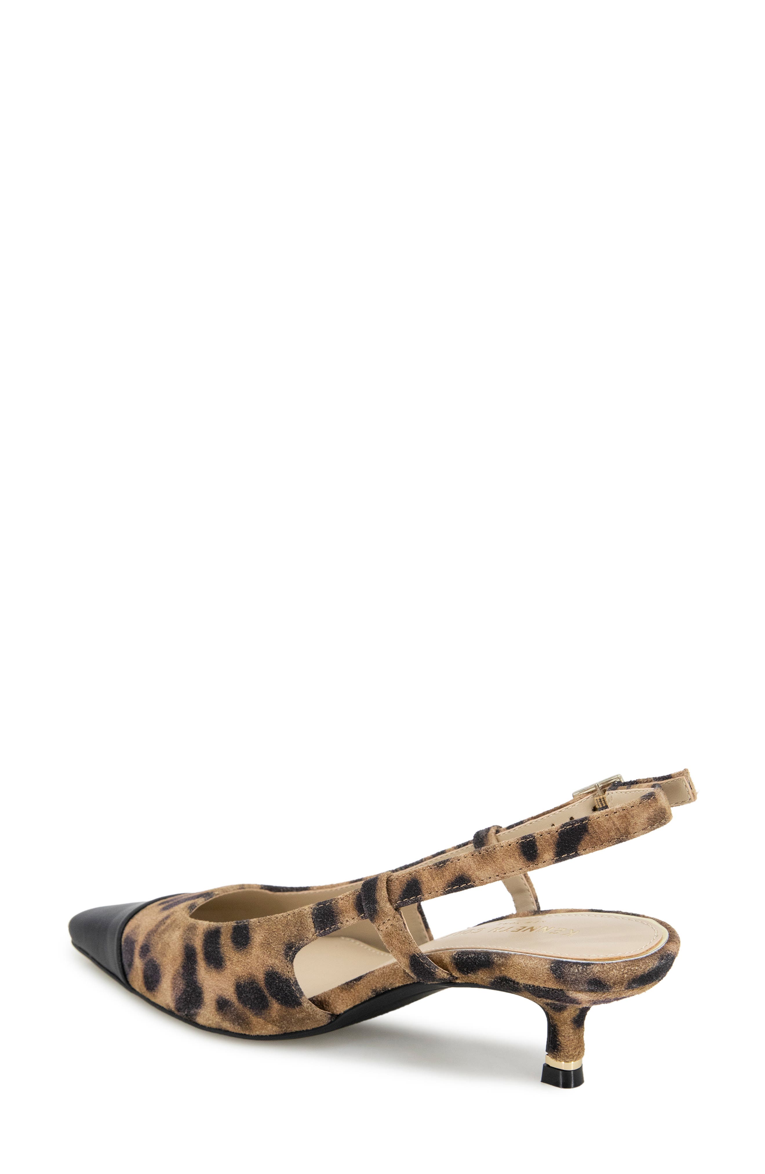Kenneth Cole Martha Slingback Cap Toe Kitten Heel Pump, Alternate, color, Leopard Suede