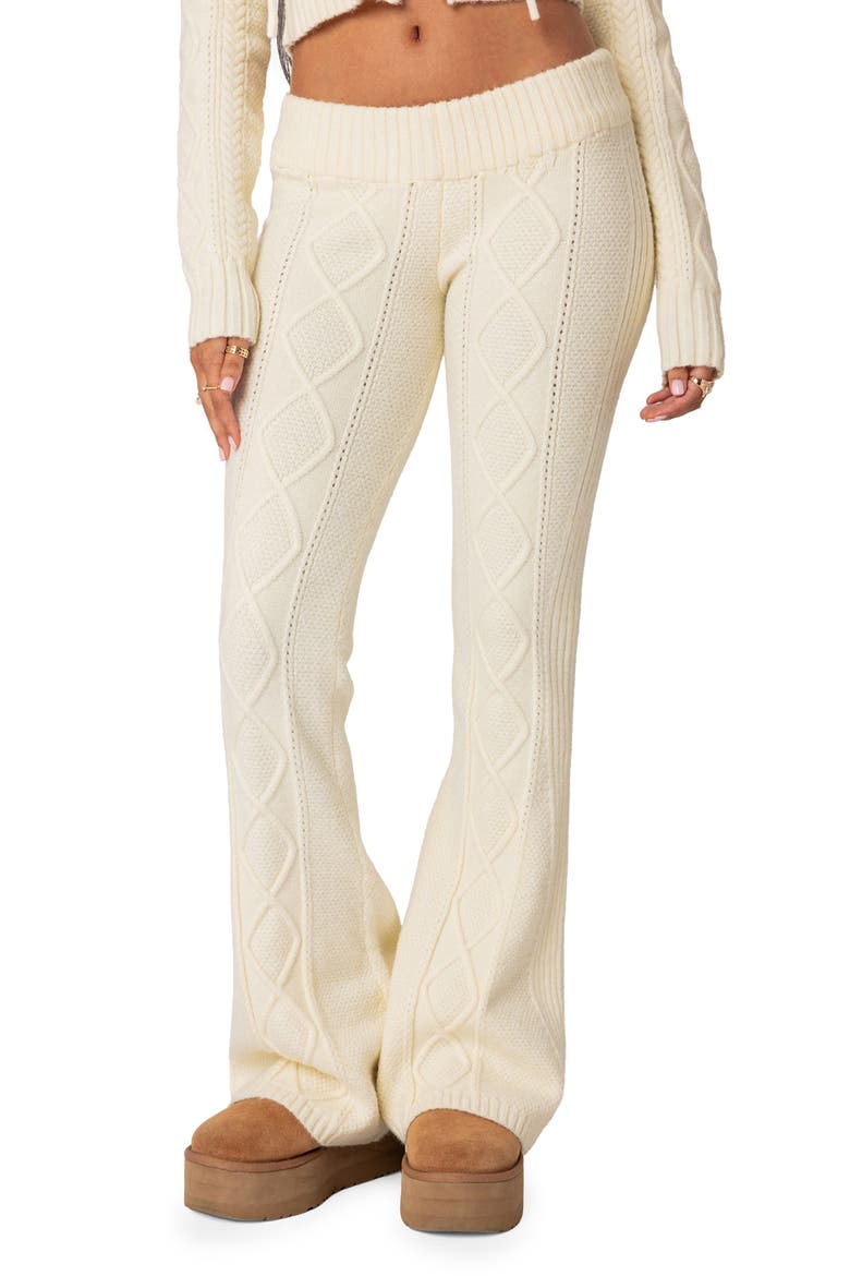 Ray Cable Stitch Knit Flare Sweater Pants, Main, color, CREAM