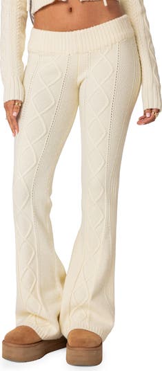 EDIKTED Ray Cable Stitch Knit Flare Sweater Pants | Nordstrom