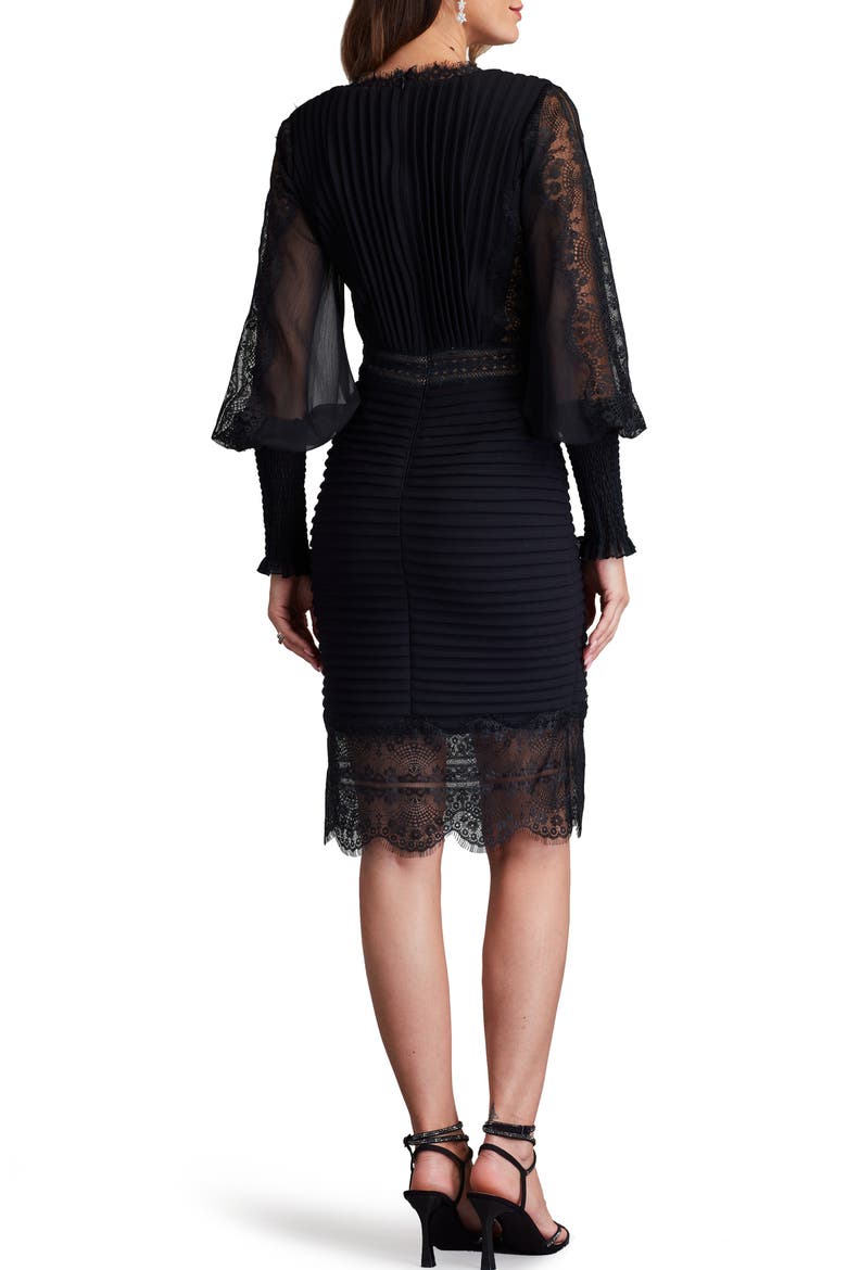 Pleated Lace Long Sleeve Sheath Dress, Alternate, color, BLACK
