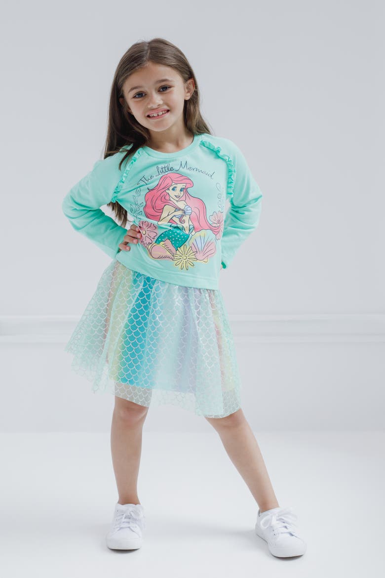 Princess Long Sleeve Tutu Dress, Alternate, color, Teal Ariel
